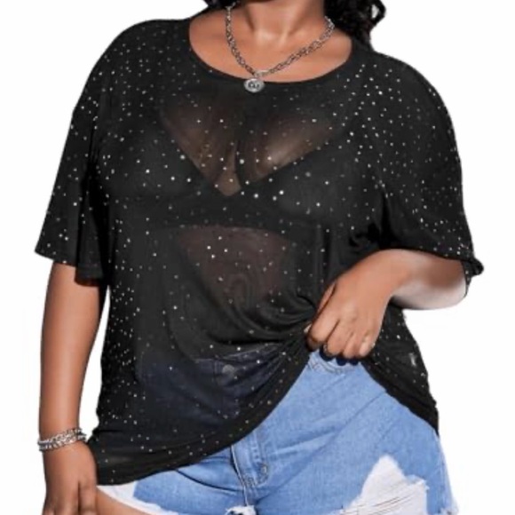 Tops - Black Sheer Studded Women's Top